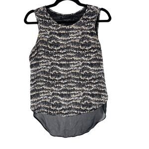 Rag & Bone Small S Printed High Low Sleeveless Blouse Tank Top Black Cream Sheer